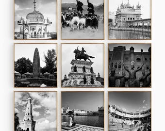 Punjab India Square Black and White Photo 9 Piece Printable Wall Art – Punjab India Set of 9 Prints – Trendy Digital Download Gallery Gift