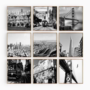 Fotografía cuadrada en blanco y negro de San Francisco, CA, 9 piezas de arte de pared – Conjunto de 9 impresiones de California, EE. UU. – Descarga digital, pósteres de galería, regalo