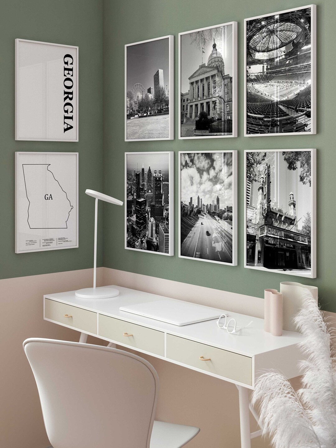 Georgia Black and White Photo 8 Piece Wall Art GA Georgia Set of 8