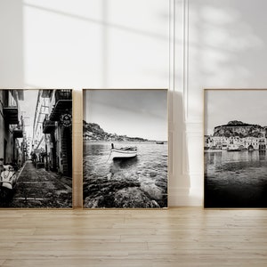 Sicily Italy Black and White Gallery Set of 3 Prints - Sicily Posters Printable 3 Piece Wall Art - Sicily Italy Photography Set of 3 Photo