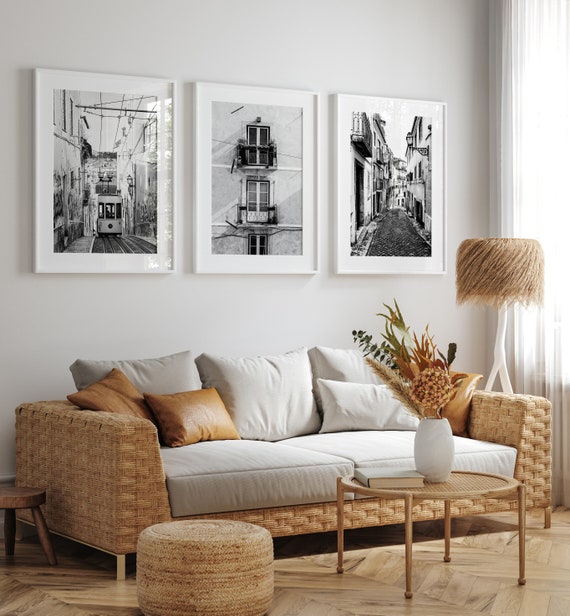 Portugal【A4ポスターフレーム付き３点セット】 Portugal Black and White 3 Piece Wall Art Prints - Gallery Set of
