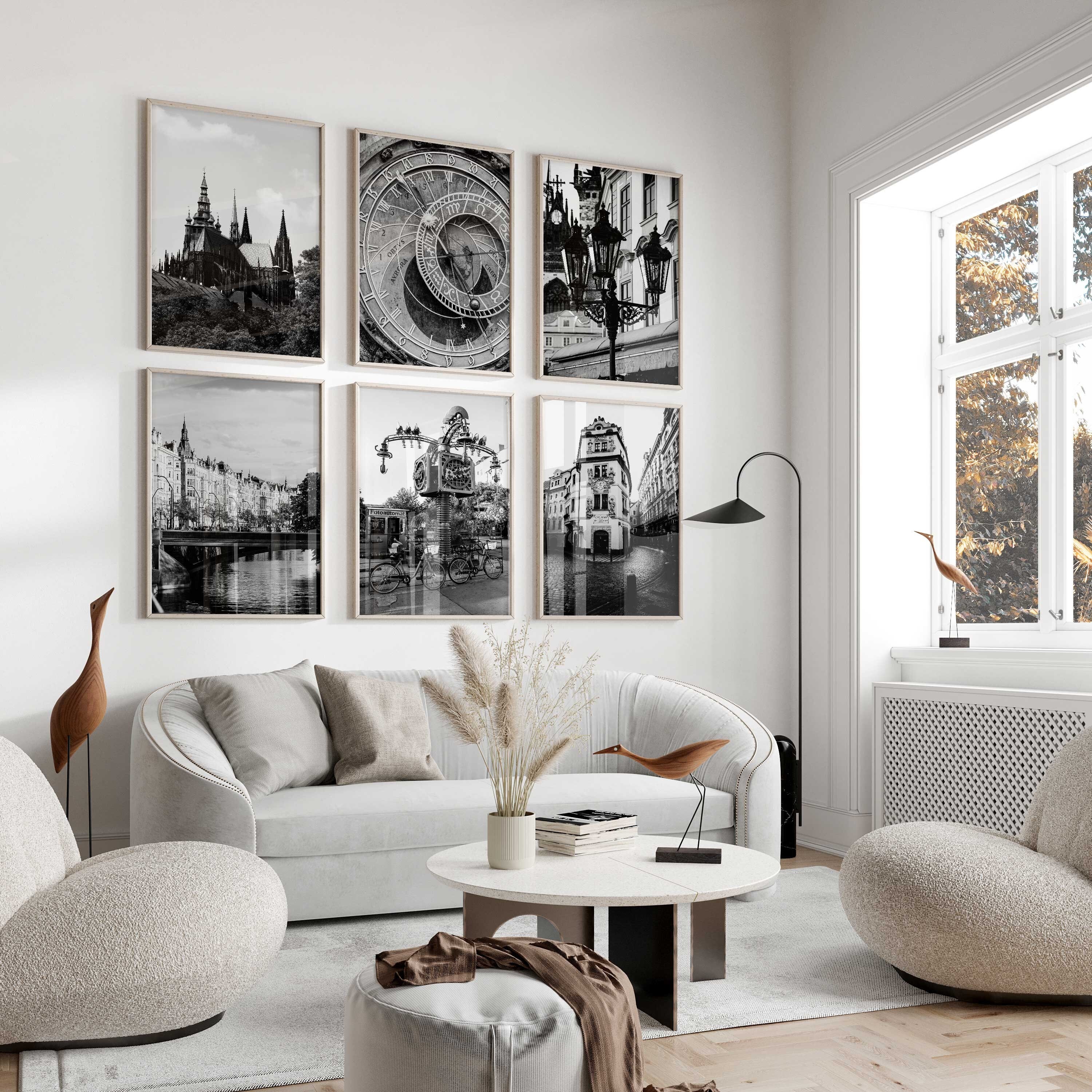 Prague Czech Republic Black and White Photograph 6 Piece Wall Art
