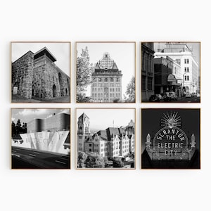 Scranton Pennsylvania Conjunto de 6 impresiones cuadradas de la ciudad – Scranton blanco y negro 6 piezas de arte de pared – Póster de galería de fotos de descarga digital
