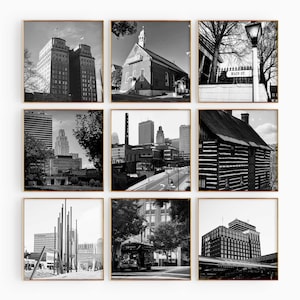 Conjunto de 9 impresiones de Winston-Salem, Carolina del Norte - NC, EE. UU. - Impresiones artísticas de pared en blanco y negro de 9 piezas - Galería de fotos con descarga digital