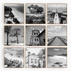Conjunto minimalista de 9 impresiones cuadradas de Zanzíbar, Tanzania. Fotografía en blanco y negro de Zanzíbar. Arte mural de 9 piezas. Descarga instantánea de viajes. Galería de regalos.