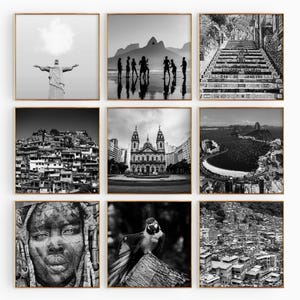Rio de janeien Brasilien Minimalist Set mit 9 quadratischen Drucken - Rio schwarz und weiß Foto 9 Stück Wand Kunst Reise Sofortdownload Galerieposter