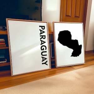 Paraguay Fotografía en blanco y negro 2 piezas Arte de pared – Paraguay Mapa Impresión Conjunto de 2 impresiones – Galería de descarga digital Carteles Decoración de pared Regalo