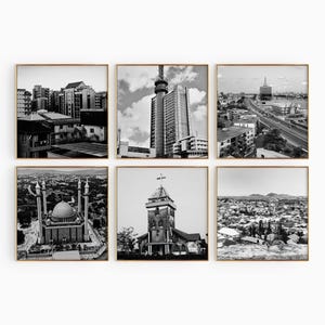 Arte de pared en 6 piezas con fotografías en blanco y negro de Nigeria: conjunto de 6 impresiones de Nigeria: pósteres de galería para imprimir y regalar