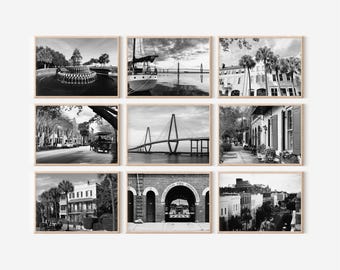 Charleston SC Minimalist Set of 9 Landscape Prints – South Carolina US Black and White Photo 9 Piece Wall Art Instant Download Posters Gift|