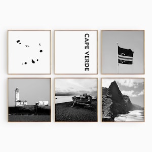Cabo Verde Cuadrado Blanco y Negro Conjunto de 6 Fotos – Impresión de mapas Cabo Verde 6 Pieza Arte de pared Galería de descarga digital Cabo Verde Regalo de decoración del hogar