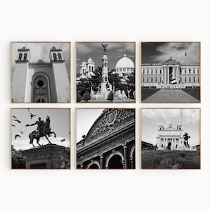 Conjunto de 6 fotografías en blanco y negro de El Salvador: impresión de mapas de El Salvador, 6 piezas de arte de pared, descarga digital instantánea, galería, decoración del hogar, regalo