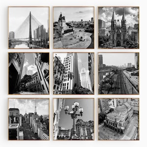 Foto quadrada em preto e branco de São Paulo, Brasil, 9 peças de arte de parede para impressão – Conjunto de 9 impressões digitais da moda em São Paulo, Brasil, galeria de download