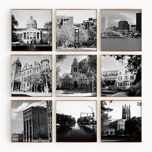 Fotografía en blanco y negro de Rochester, Nueva York Square, 9 piezas de arte mural – Rochester, NY, conjunto de 9 impresiones, viajes, descarga digital, galería, pósteres