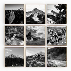Arte de pared imprimible de 9 piezas con foto cuadrada en blanco y negro de Big Sky Montana - Conjunto de 9 impresiones de Big Sky USA - Galería de regalos con descarga digital de moda