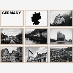 Deutschland Landschaft schwarz und weiß 9er Set Foto - Landkarte Deutschland 9 Stück Wandkunst - Digital Download Galerie Deutschland Geschenk