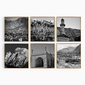 Conjunto de 6 fotografías en blanco y negro de Afganistán: impresión de mapas de Afganistán, 6 piezas de arte de pared: galería de descarga digital, decoración de pared para el hogar, regalo