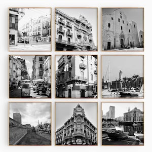 Fotografía cuadrada en blanco y negro de Bari, Italia, 9 piezas de arte de pared – Bari, Italia, conjunto de 9 impresiones – Descarga digital de viajes, pósteres de galería, regalo