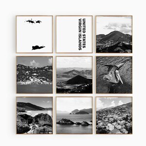 Ilhas Virgens Americanas Quadrado Preto e Branco Fotografia 9 Peças Arte de Parede – Mapa Impressão Conjunto de 9 Impressões Digital Download Galeria Pôsteres Decoração de Parede