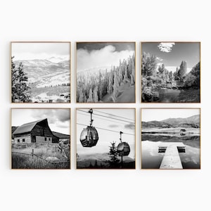 Conjunto minimalista de 6 impresiones cuadradas de Steamboat Springs, Colorado. Foto en blanco y negro de EE. UU., Colorado. Arte mural de 6 piezas. Galería de viajes con descarga instantánea.