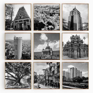 Arte mural imprimible de 9 piezas con fotos cuadradas en blanco y negro de Bengaluru, India - Karnataka, India - Conjunto de 9 impresiones - Galería de descargas digitales de moda