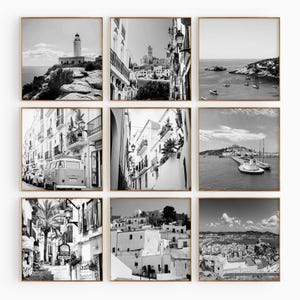 Ibiza Spanien Quadrat Schwarzweißfoto 9-teilige druckbare Wandkunst - Ibiza-Set mit 9 Drucken - Ästhetischer Trend Digitaler Download Galeriegeschenk