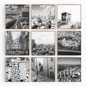 Tel Aviv-Yafo Israel Set of 9 Square City Prints – Tel Aviv-Yafo Black and White 9 Piece Wall Art Posters – Digital Download Photo Gallery
