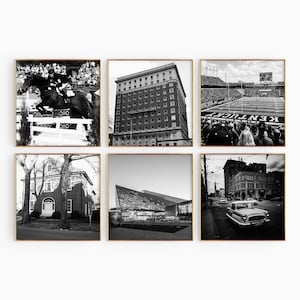 Conjunto minimalista de 6 impresiones cuadradas de Lexington, Kentucky. Arte mural de 6 piezas con fotos en blanco y negro de Lexington, KY. Galería de viajes con descarga instantánea.
