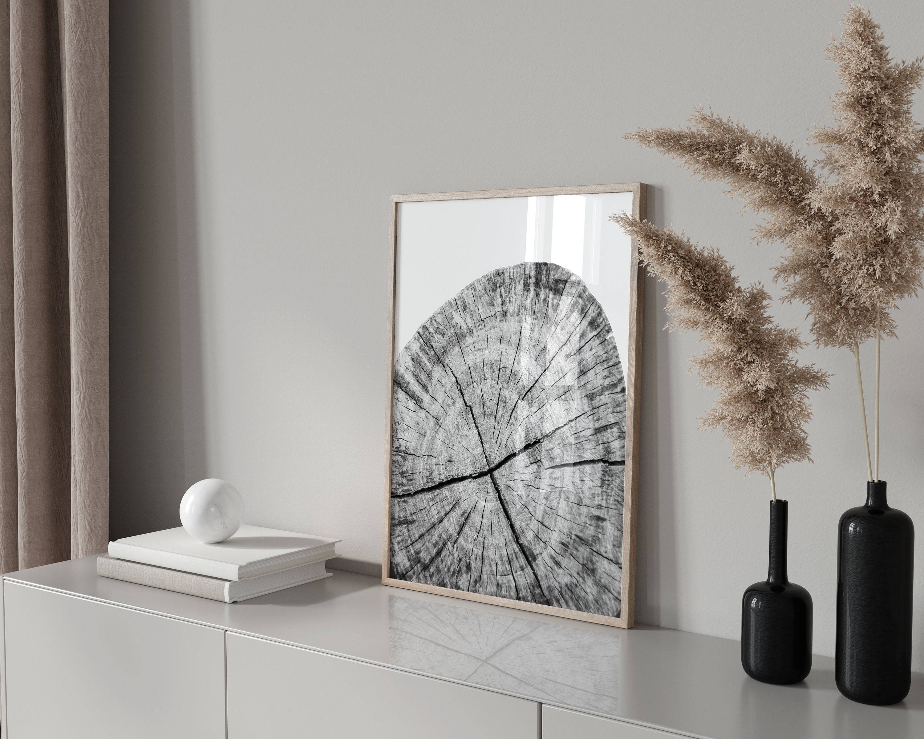 Wood Slice Black and White Digital Download Print - Tree Ring Printable Art - Farmhouse Landscape Home Decor - Rustic Decor Village Photo