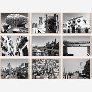 Seville Spanien 9er Set Landschaft Stadtdrucke – Seville Spanien Schwarzweiße 9 Teilige Wand Kunst Drucke – Digitaler Download Fotogalerie Geschenk