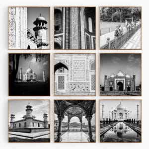 Arte mural imprimible de 9 piezas con fotos cuadradas en blanco y negro de Agra, India - Uttar Pradesh, India - Conjunto de 9 impresiones - Galería de descargas digitales de moda
