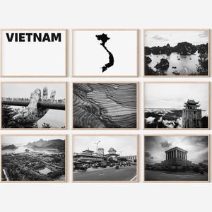 Vietnam Landschaft schwarz weiß Fotografie 9 Teilig Wandkunst - Karte Druck Set von 9 Drucken - Digital Download Galerie Poster Wand Dekoration Geschenk