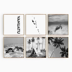 Vanuatu Square Fotografía en blanco y negro 6 piezas arte de pared – Vanuatu Map Print Set de 6 impresiones – Galería de descarga digital carteles decoración de pared