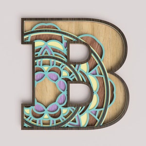 Letter B SVG Laser Cut File: Multilayer Mandala Wall Art (Digital Download)