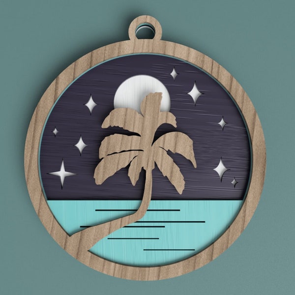 Tropical Christmas Ornament laser cut file, Christmas Ornament SVG, pdf, ai, dwg, dxf, eps, layered ornament