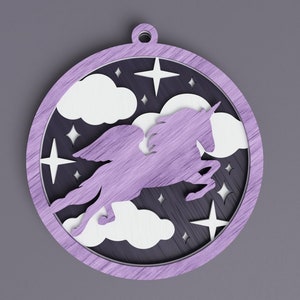 Unicorn Christmas Ornament laser cut file, Christmas Ornament SVG, pdf, ai, dwg, dxf, eps, layered ornament