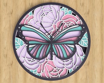 Papillon floral SVG : fichier de découpe laser multicouche (téléchargement numérique)