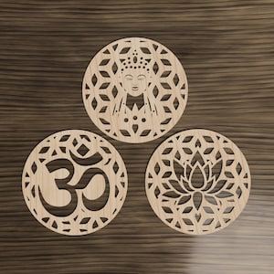 Meditation Coaster Template Set: Buddha, Lotus, Om (Digital File)