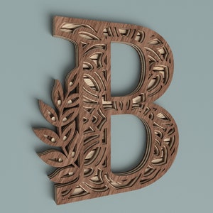Arquivo de corte a laser letra B, letra B do alfabeto DXF, letra multicamadas de arte de parede, carta SVG para Cricut, arquivo DXF para laser, design vetorial