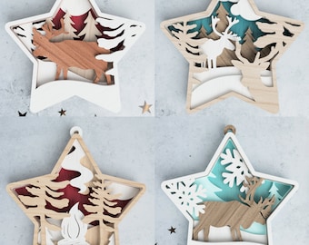 Layered Christmas Ornament Laser Cut File Bundle (Digital Download)