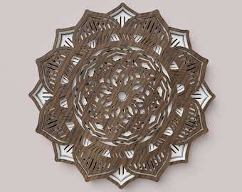 Archivo de corte láser Mandala, svg en capas, diseño vectorial, archivo DXF para láser, decoración de pared Mandala, diseño de corte láser, decoración del hogar cortada por láser