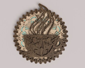 Coffee Mandala Laser Cut File: Layered SVG Vector Design (Digital Download)