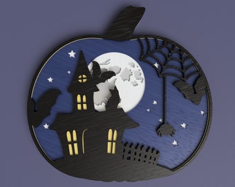 Layered Pumpkin Haunted House Laser Cut File (SVG, DXF)