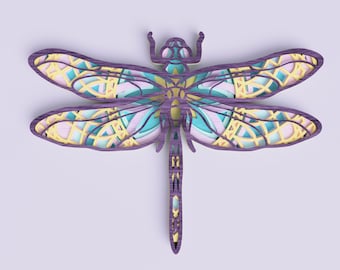 Layered Dragonfly laserskuren fil: Mandala vektordesign (digital nedladdning)