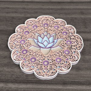 Lotus mandala laser cut file layered svg vector design dxf | Etsy