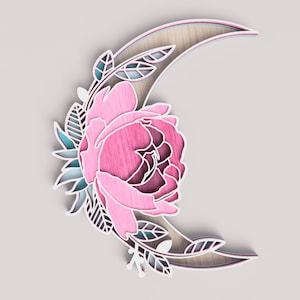 Crescent moon laser cut file, Crescent Moon SVG, multilayer laser cut file, DXF file for lasercut, moon with flowers
