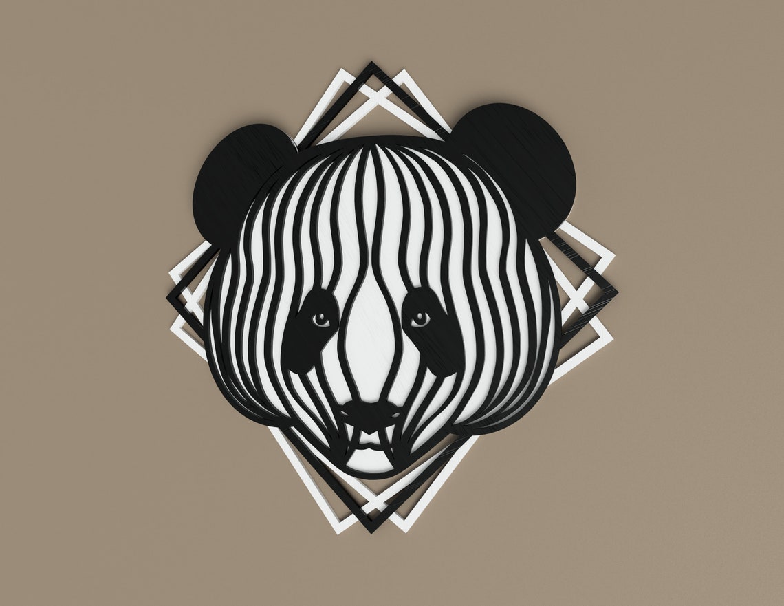 Panda laser cut file layered svg vector design dxf file for | Etsy