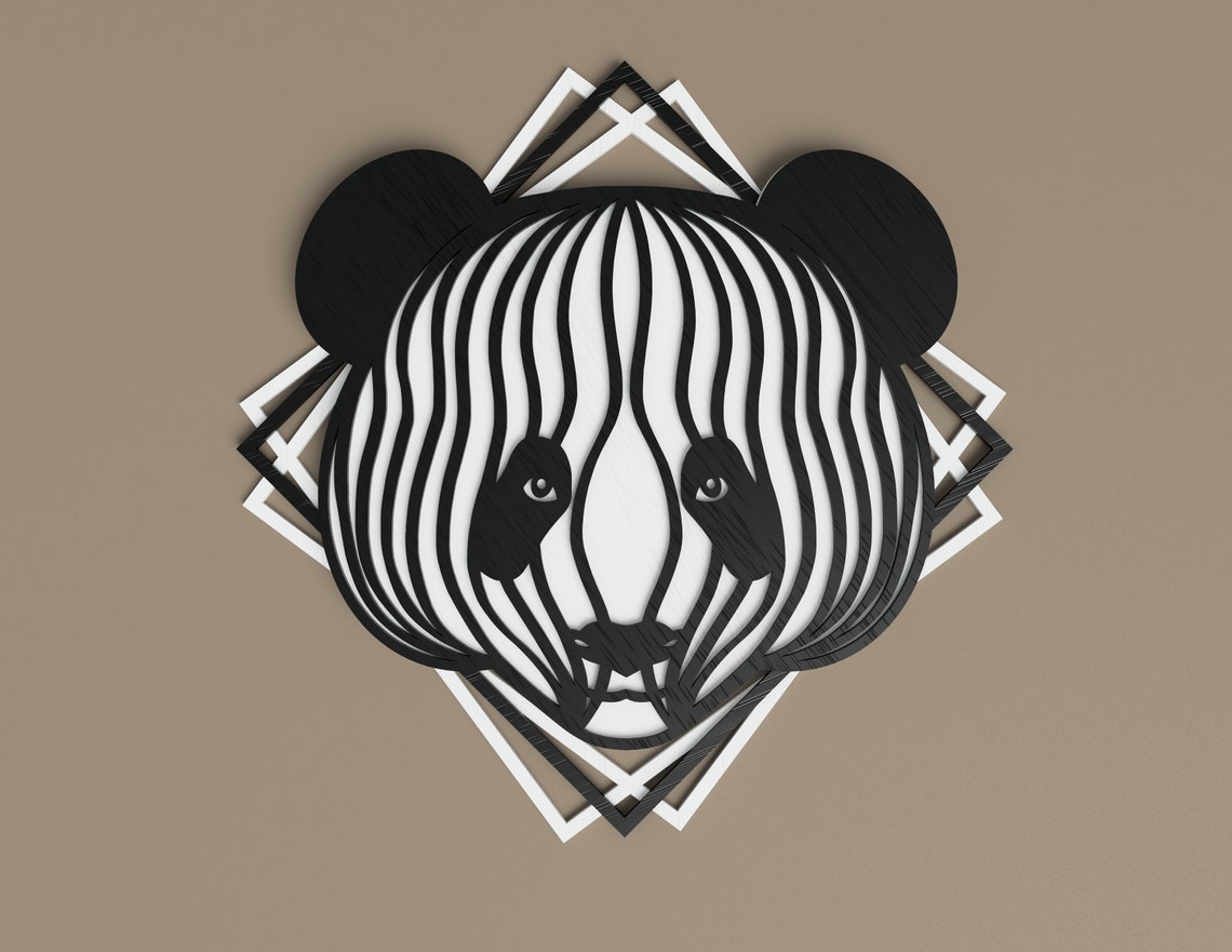 Panda laser cut file layered svg vector design dxf file for | Etsy