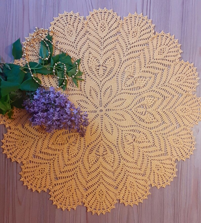 Knitted crochet doily Peacock Feather 22 Etsy