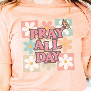 Orar todo el día Svg- Archivo de corte de versículo bíblico para Cricut- Diseño de cita cristiana retro- Boho religioso PNG- DXF y EPS Descarga digital