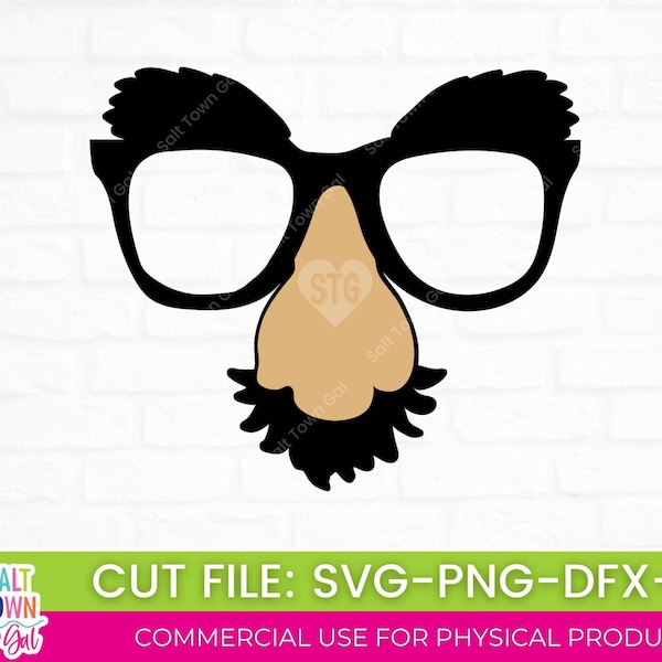 Joke Glasses Svg-Funny Glasses Svg-Jokester Svg-Fake Nose and Mustache Svg-April Fools Day Svg-Disguise Svg-Costume Svg-Prank-Clipart-PNG